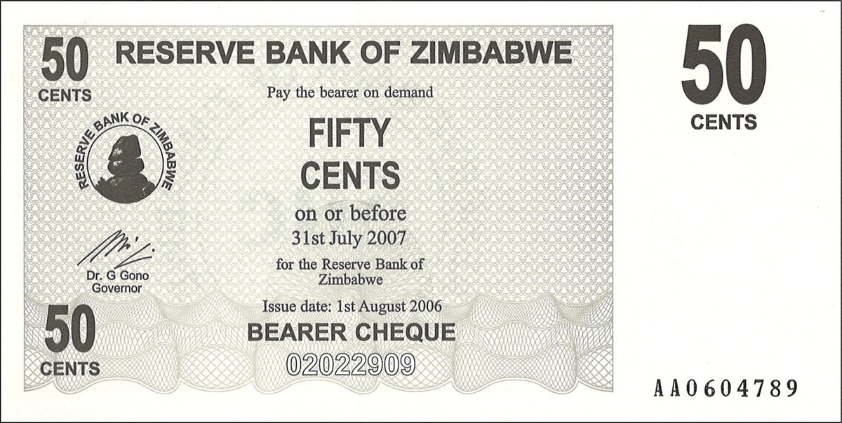 50 cents, bearer cheque (1 Aug 2006)
